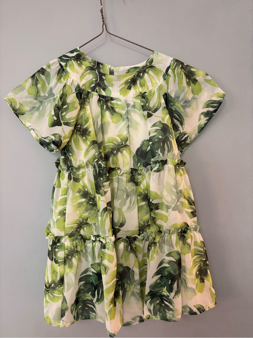 Little Girl Dress with Green Leaf Print
